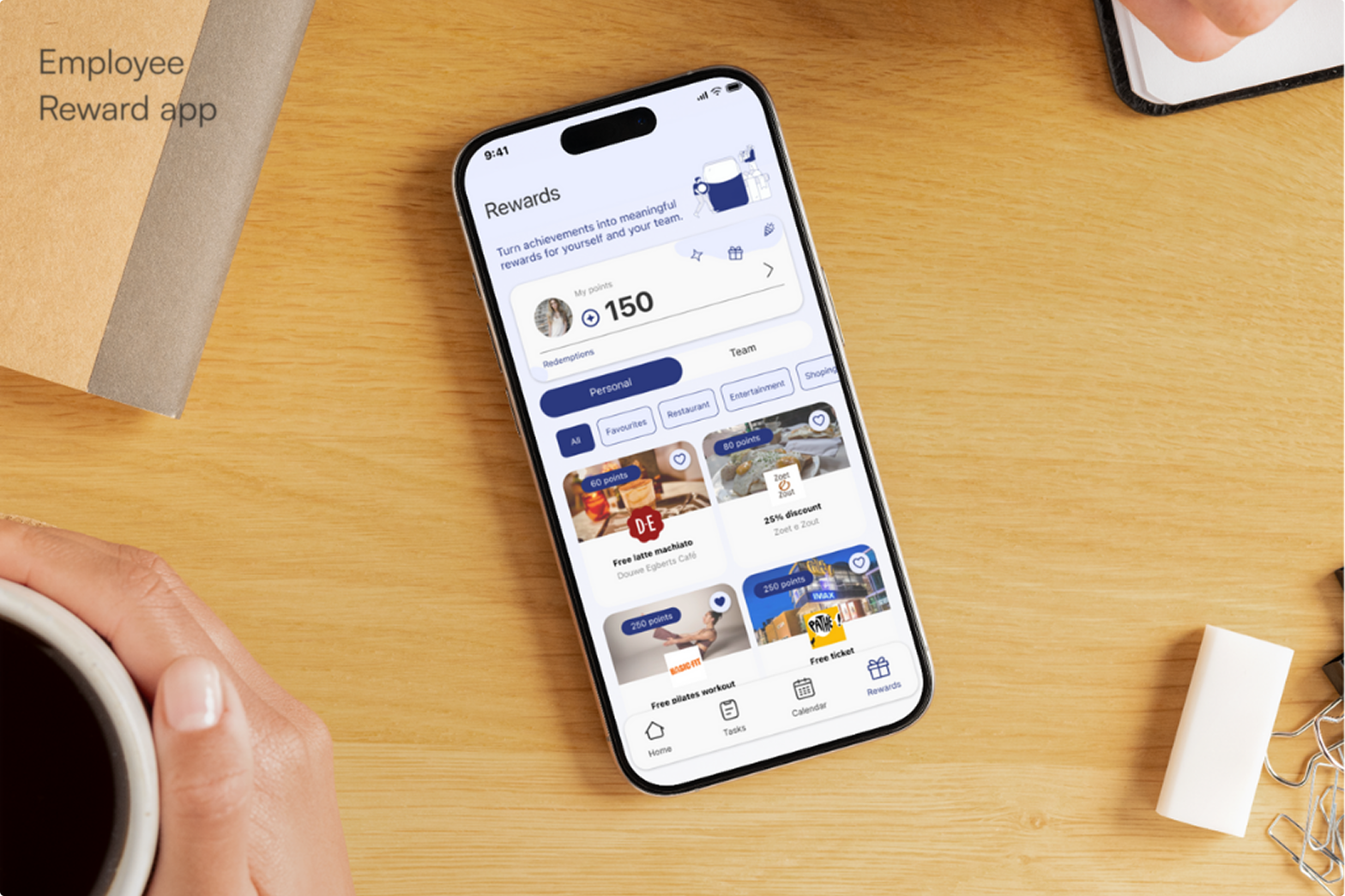 Rewards app interface displayed on a smartphone